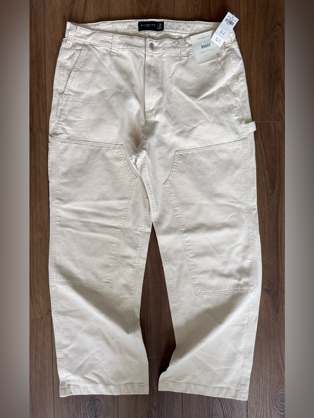 Abercrombie & Fitch Baggy Men 36x30 Cream Double Knee Carpenter Workwear NWT